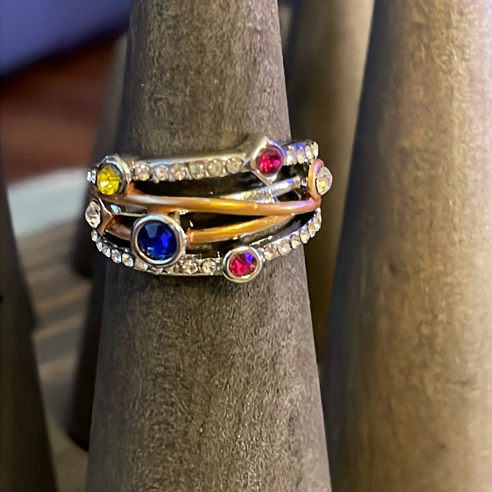 Silver and gold tone layered gem ring
